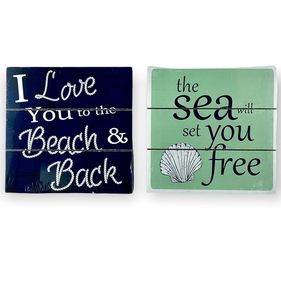 Nautical Coastal Beach Plaques Wall Decor Set of 2 Square 6” x 6”’ - Picture 3 of 12
